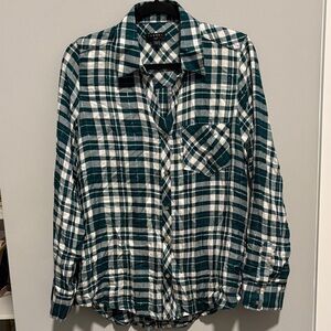 Tinsel Green, White, and Shimmery Silver Plaid Button Down Shirt